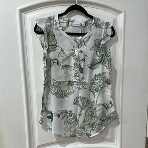 New York & Company Green Floral Blouse